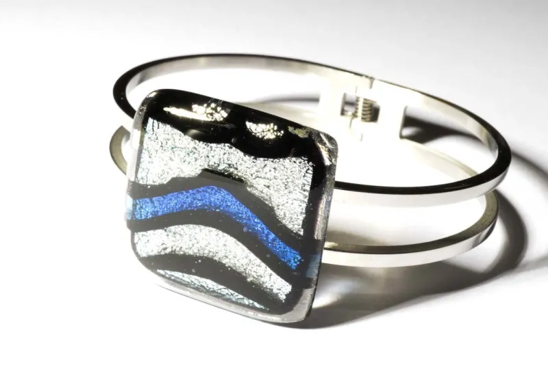 Armband|Fusing Glasschmuck^Cristalica Armreif mit Glasstein Silber Blau Fusing