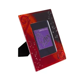 Bilderrahmen^Art Glass Bilderrahmen Fotorahmen Photo Frame Format 13x18cm Deko Fusing Glas rot Handmade