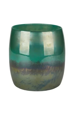 Kerzenhalter|Blumentopf^Gift Company Blumenvase Glas Übertopf Perlmutt grau/grün 22cm