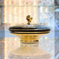 Dosen^Art Glass Dose mit Deckel Black Queen 22 cm, Gold/Braun, aus Glas