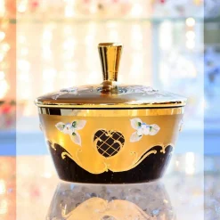 Dosen^Art Glass Dose mit Deckel Black Queen 16 cm, Gold/Braun, aus Glas