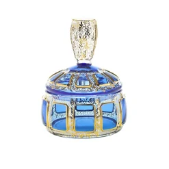 Dosen^Art Glass Dose mit Deckel Blue Queen 11,5 cm, Blau/Gold, aus Glas