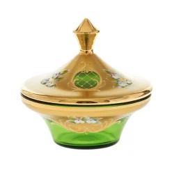 Dosen^Art Glass Dose mit Deckel Green Queen 15,5 cm, Grün/Gold, aus Glas