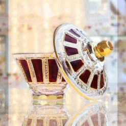 Dosen^Art Glass Dose mit Deckel Red Queen 18 cm, Rot/Gold, aus Glas