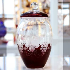 Dosen^Art Glass Dose mit Deckel Red Queen 24 cm, Weinrot, aus Glas