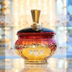 Dosen^Art Glass Dose mit Deckel Red Queen 19,5cm, Rot/Gold, aus Glas