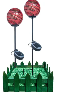 Ostern|Ostern^Cristalica 2er Set Glas Gartenkugel Pink/Lila/Gold Höhe ca. 10cm, Gartendeko mit Solarlicht & Stab 46cm Handarbeit mit Verpackung