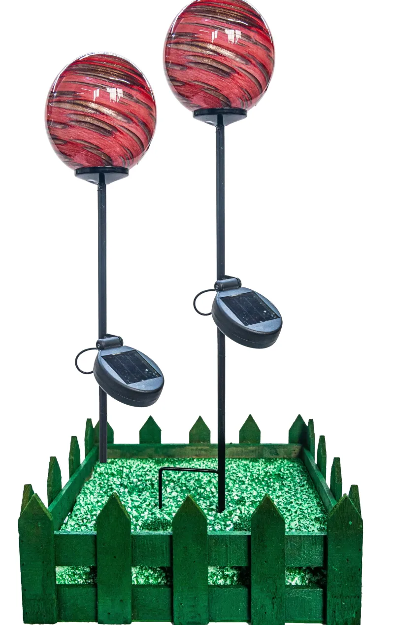 Ostern|Ostern^Cristalica 2er Set Glas Gartenkugel Pink/Lila/Gold Höhe ca. 10cm, Gartendeko mit Solarlicht & Stab 46cm Handarbeit mit Verpackung