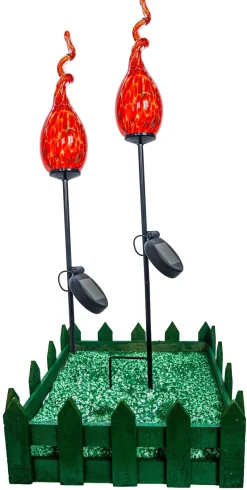 Ostern|Ostern^Cristalica 2er Set Glas Gartenspirale Rot/Orange/Gold Höhe ca. 23cm, Gartendeko mit Solarlicht & Stab 46cm Handarbeit mit Verpackung