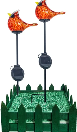 Ostern|Ostern^Cristalica 2er Set Glas Vogel Rot/Orange Höhe ca. 9,5cm, Gartendeko mit Solarlicht & Stab 46cm Handarbeit mit Verpackung