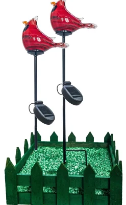 Ostern|Ostern^Cristalica 2er Set Glas Vogel Rot/Schwarz Höhe ca. 10,5cm, Gartendeko mit Solarlicht & Stab 46cm Handarbeit mit Verpackung