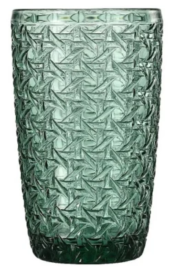 Longdrinkgläser^Cristalica 4er Set Longdrinkglas, Saftglas, Wasserglas Grün mit Gemischten Motive, ca. 380ml