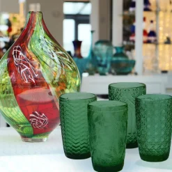 Longdrinkgläser^Cristalica 4er Set Longdrinkglas, Saftglas, Wasserglas Grün mit Gemischten Motive, ca. 380ml