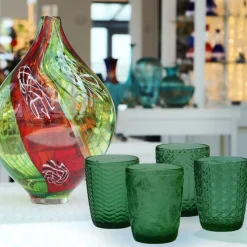 Saft- & Wassergläser^Cristalica 4er Set Trinkglas, Saftglas, Wasserglas Grün mit Gemischten Motive, ca. 300ml