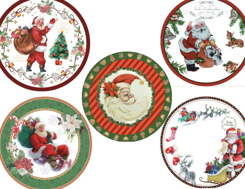 Teller & Platten|Kuchen & Torten^Cristalica 4er Set Weihnachtsteller mit Weihnachtsmann Motiv Keramik ca. 20,5cm Weiß/Rot/Grün