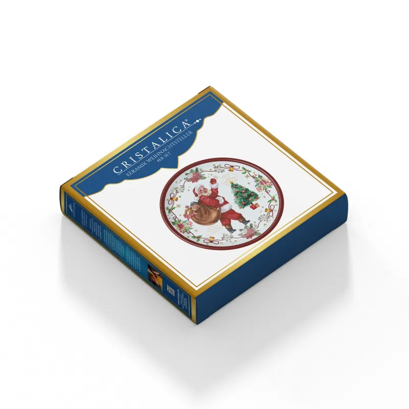 Teller & Platten|Kuchen & Torten^Cristalica 4er Set Weihnachtsteller mit Weihnachtsmann Motiv Keramik ca. 20,5cm Weiß/Rot/Grün