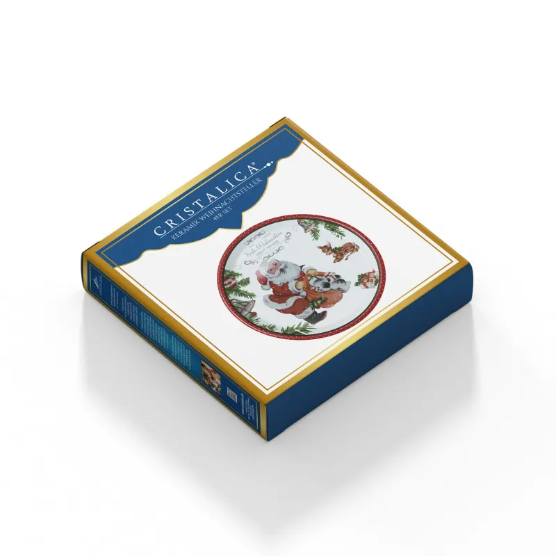 Teller & Platten|Kuchen & Torten^Cristalica 4er Set Weihnachtsteller mit Weihnachtsmann Motiv Keramik ca. 20,5cm Weiß/Rot/Grün