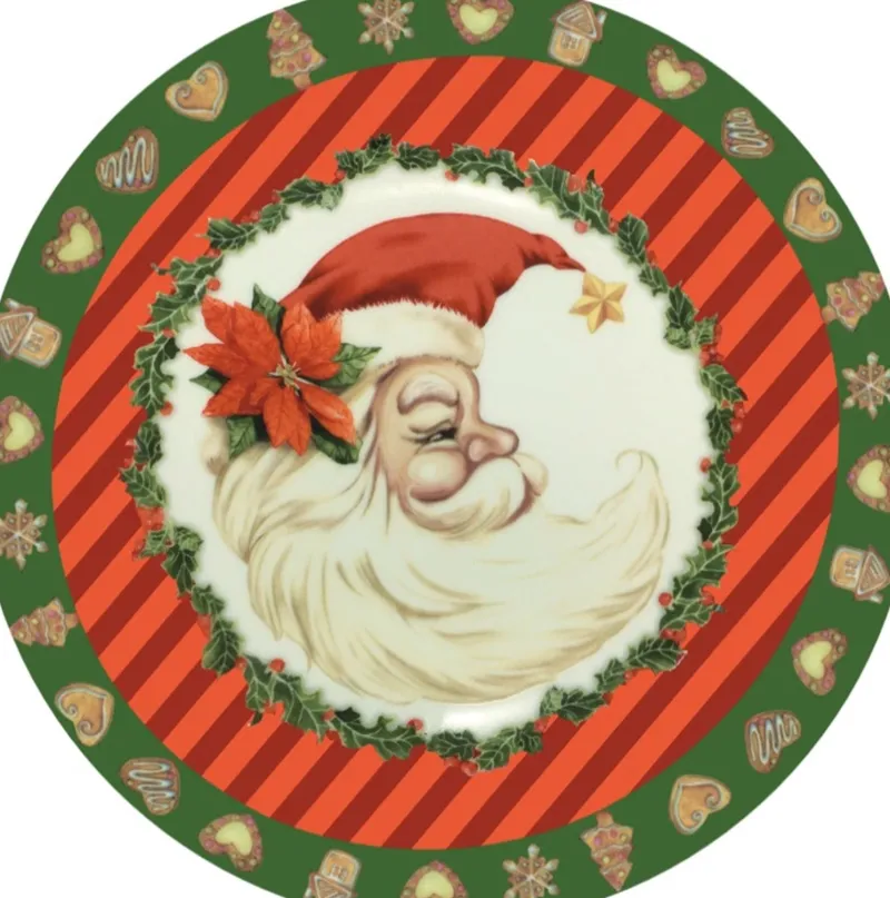 Teller & Platten|Kuchen & Torten^Cristalica 4er Set Weihnachtsteller mit Weihnachtsmann Motiv Keramik ca. 20,5cm Weiß/Rot/Grün