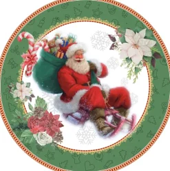 Teller & Platten|Kuchen & Torten^Cristalica 4er Set Weihnachtsteller mit Weihnachtsmann Motiv Keramik ca. 20,5cm Weiß/Rot/Grün