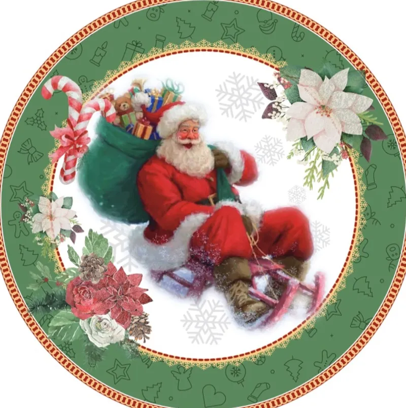 Teller & Platten|Kuchen & Torten^Cristalica 4er Set Weihnachtsteller mit Weihnachtsmann Motiv Keramik ca. 20,5cm Weiß/Rot/Grün