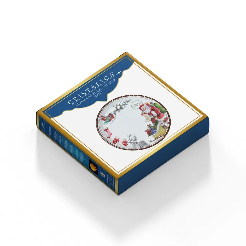 Teller & Platten|Kuchen & Torten^Cristalica 4er Set Weihnachtsteller mit Weihnachtsmann Motiv Keramik ca. 20,5cm Weiß/Rot/Grün