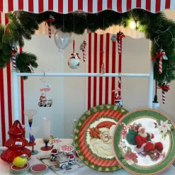 Teller & Platten|Kuchen & Torten^Cristalica 4er Set Weihnachtsteller mit Weihnachtsmann Motiv Keramik ca. 20,5cm Weiß/Rot/Grün