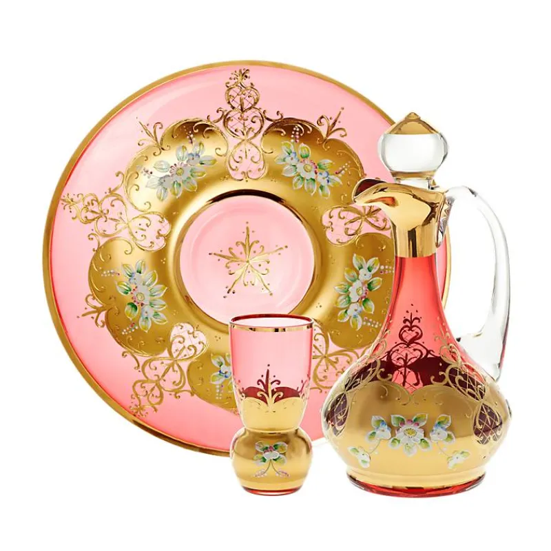 Karaffe & Dekanter^Art Glass Flasche mit Verschluss Red Queen 750 ml, Rot/Gold, aus Glas