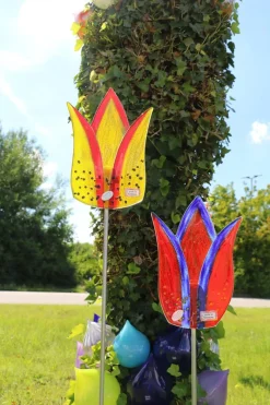 Sonstiges^Cristalica Gartenstecker La Flor 30 cm inkl. Stab blau-rot Fusing-Glas