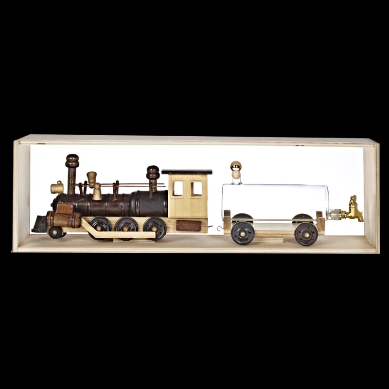 Männer|Jubiläum^Glaswaren sonstige Geschenkflasche Lokomotive Lok Eisenbahn Glas Holz Leer Geschenkverpackung 55,5 cm
