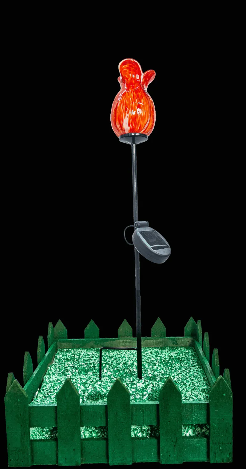 Valentienstag^Cristalica Glas Blume Rot/Orange Höhe ca. 12cm, Gartendeko mit Solarlicht & Stab 46cm Handarbeit ohne Verpackung