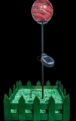 Kugeln & Zapfen^Cristalica Glas Gartenkugel Pink/Lila/Gold Höhe ca. 10cm, Gartendeko mit Solarlicht & Stab 46cm Handarbeit ohne Verpackung