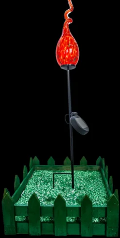 Kugeln & Zapfen^Cristalica Glas Gartenspirale Rot/Orange/Gold Höhe ca. 23cm, Gartendeko mit Solarlicht & Stab 46cm Handarbeit ohne Verpackung