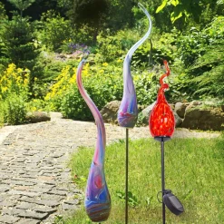 Kugeln & Zapfen^Cristalica Glas Gartenspirale Rot/Orange/Gold Höhe ca. 23cm, Gartendeko mit Solarlicht & Stab 46cm Handarbeit ohne Verpackung