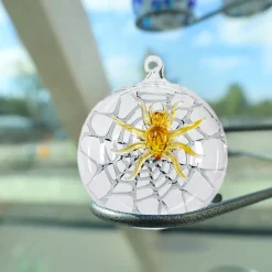 Halloween|Insekten^Cristalica Glas Hängekugel mit Spinne Gelb/Grau/Transparent Breite ca. 10,5cm, Fensterdeko Handarbeit