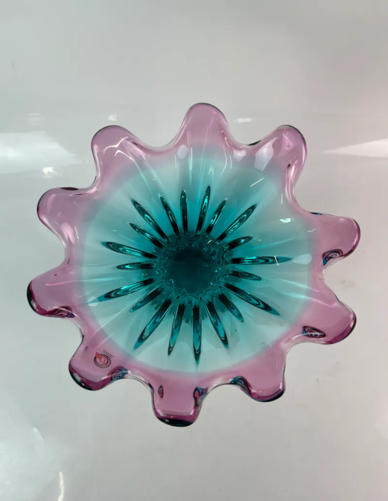 Schalen|Ostern^Cristalica Glas Schale Blau/Pink Länge ca. 31cm Handarbeit