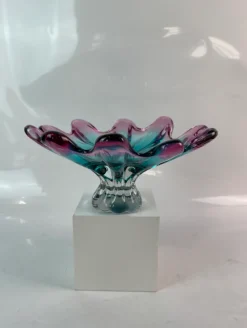 Schalen|Ostern^Cristalica Glas Schale Blau/Pink Länge ca. 31cm Handarbeit