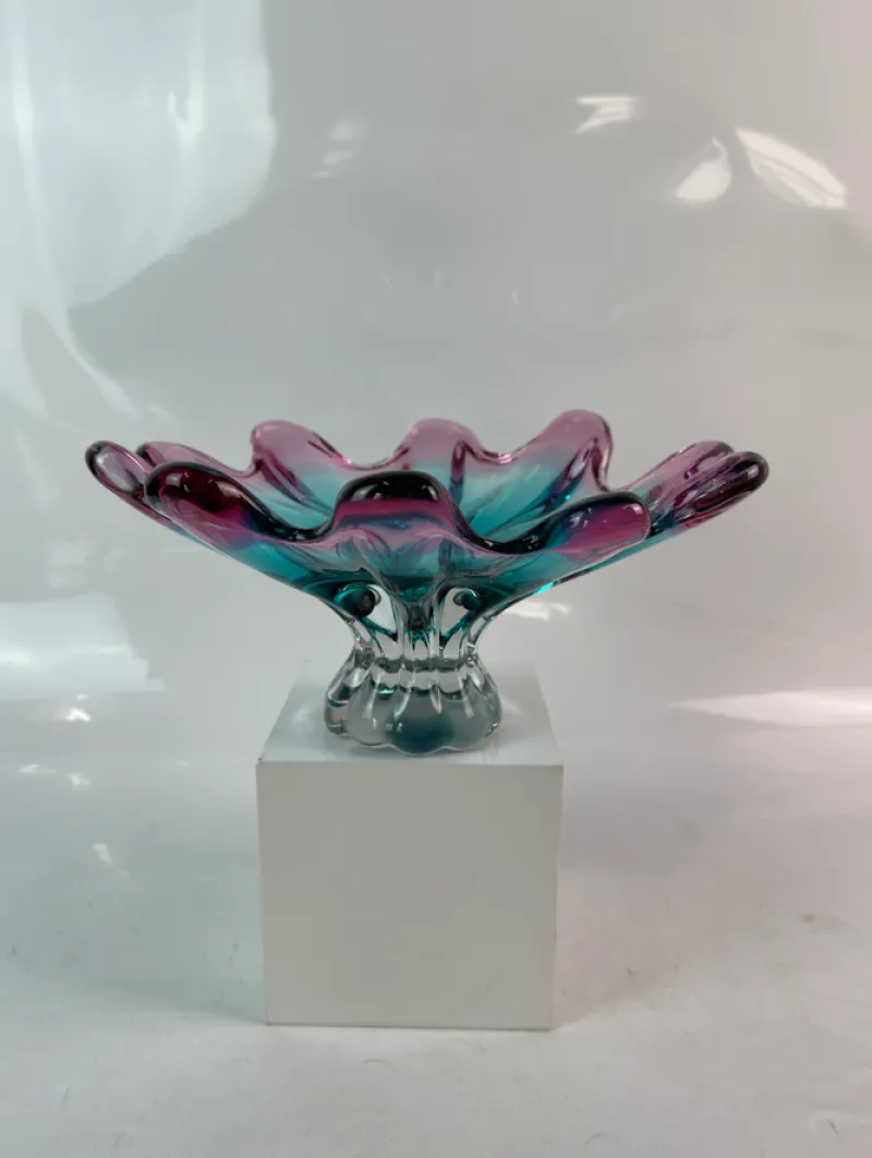 Schalen|Ostern^Cristalica Glas Schale Blau/Pink Länge ca. 31cm Handarbeit