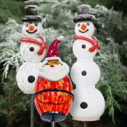 Weihnachten|Weihnachten^Cristalica Glas Weihnachtsmann Rot/Weiß/Schwarz Höhe ca. 15cm, Gartendeko mit Solarlicht & Stab 46cm Handarbeit ohne Verpackung