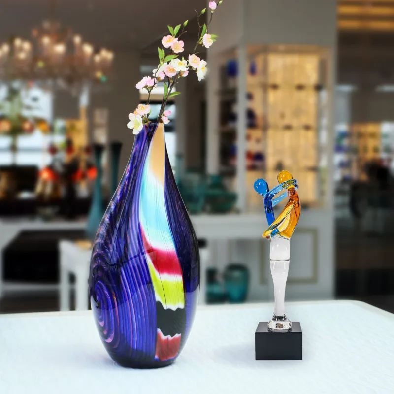 Valentienstag|Skulpturen^Cristalica Glasfigur Glasskulptur Liebespaar Bleu/Amber/Transparent Höhe ca. 16,5cm Handarbeit