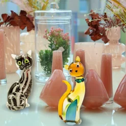 Halloween|Tiere & Figuren^Cristalica Glasfigur Katze Höhe ca. 20cm Schwarz/Grau/Transparent Handarbeit