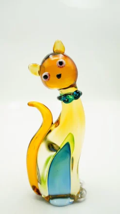 Tiere & Figuren|Hund & Katze^Cristalica Glasfigur Katze Höhe ca. 26cm Amber/Braun/Blau Handarbeit