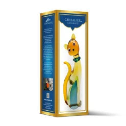 Tiere & Figuren|Hund & Katze^Cristalica Glasfigur Katze Höhe ca. 26cm Amber/Braun/Blau Handarbeit