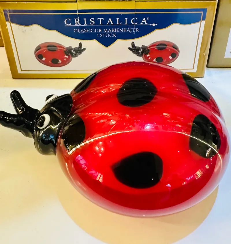Valentienstag|Kinder^Cristalica Glasfigur Marienkäfer Rot/Schwarz Breite ca. 10,5cm Handarbeit