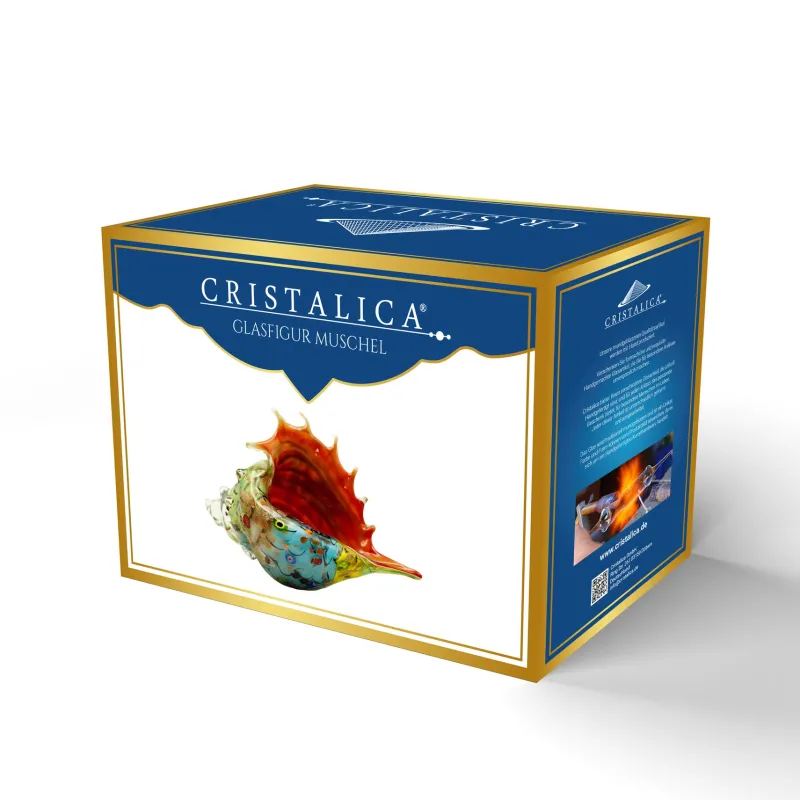 Valentienstag|Tiere & Figuren^Cristalica Glasfigur Muschel Höhe ca. 22,5cm/ Länge ca. 33,5cm Bunt/Orange Handarbeit