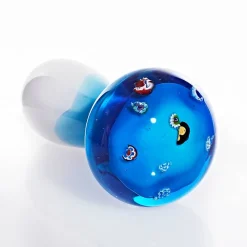 Geburtstag|Glücksbringer^Cristalica Kingdom Glasfigur Pilz blau weiß Murano-Design 18cm handgefertigtes Glastier Unikat