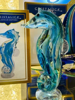 Tiere & Figuren|Ostern^Cristalica Glasfigur Seepferd Hellblau/Transparent Höhe ca. 18,7cm Handarbeit