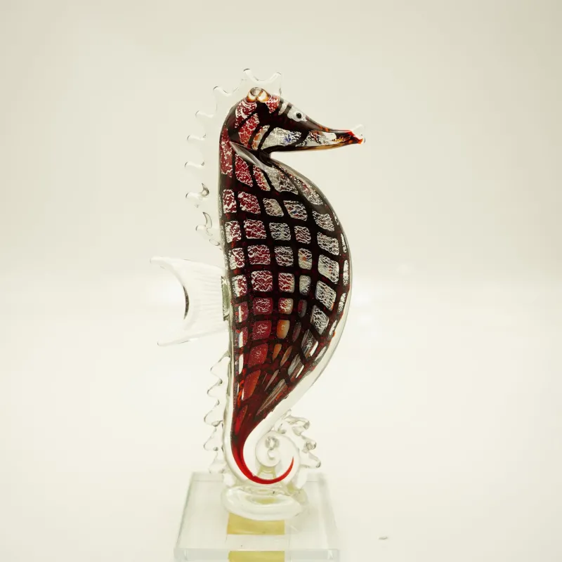 Valentienstag|Tiere & Figuren^Cristalica Glasfigur Seepferd Höhe ca. 25cm Schwarz/Rot/Grau Handarbeit