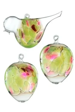 Tiere & Figuren|Ostern^Cristalica Glasfigur Vogel und Eier zum Hängen 3teilig grün