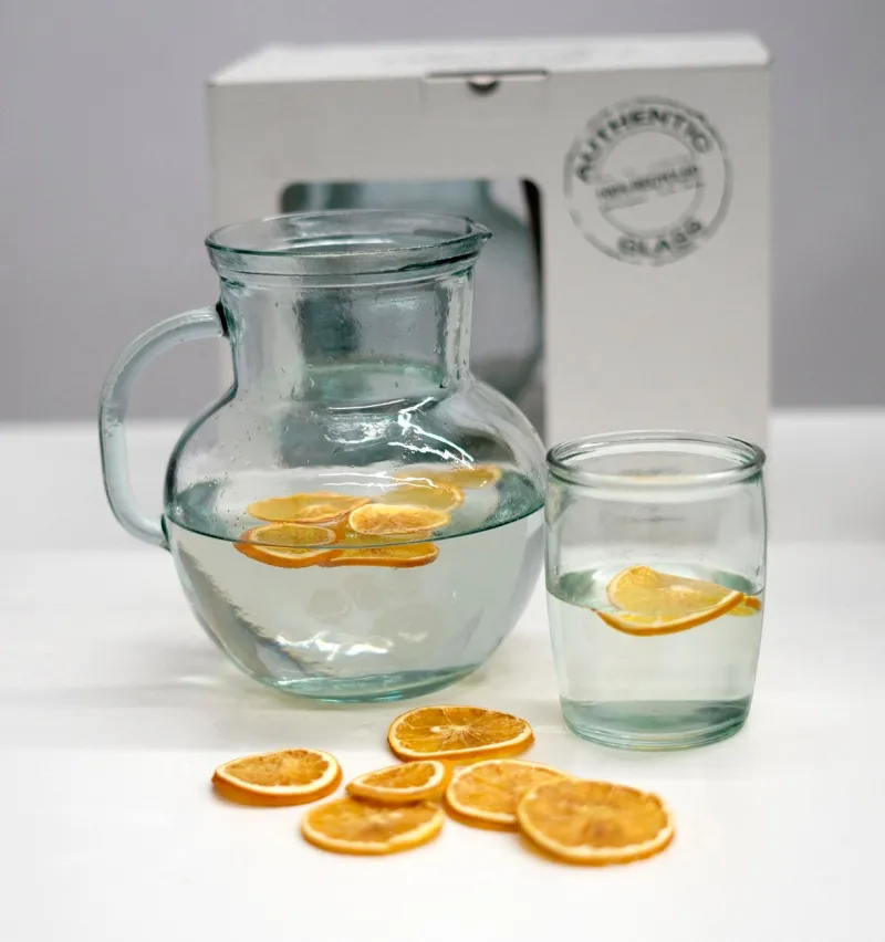 Kanne & Krug|Sets^Cristalica Glaskrug 2300 ml inkl 4 Trinkbecher 430 ml Set Recycling-Glas