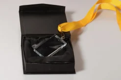 Pokal & Glasblock^Fan Unikate Glas-Medaille Rechteck Pokal inkl Band und Verpackung